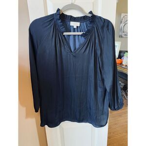 Ann Taylor Loft Navy Long Sleeve Blouse Size Small‎
